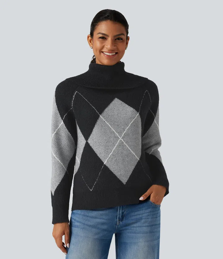 Off Shoulder Long Sleeve Gingham Casual Jumper