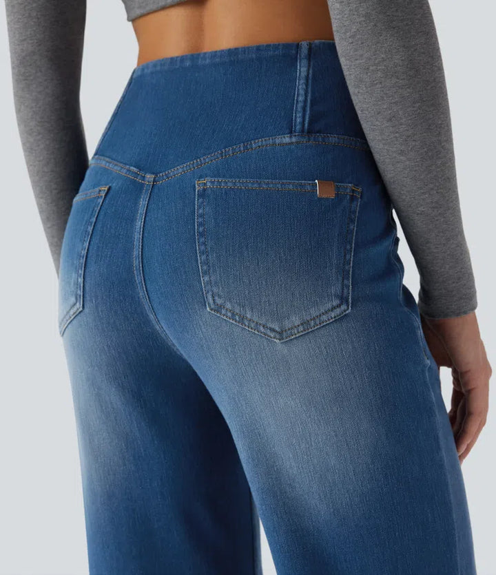 Halara Flex Crossover High Waisted Tummy Control Casual Straight Leg Jeans with Pockets