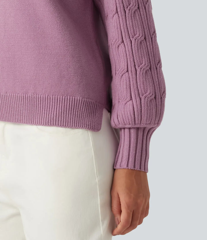 Round Neck Long Sleeve Slit Hem Casual Jumper
