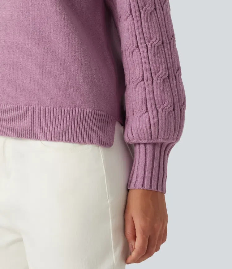 Round Neck Long Sleeve Slit Hem Casual Jumper