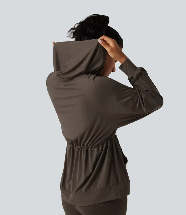 Hooded Long Sleeve Drawstring InstantCool Yoga Jacket with Pockets-UPF50+
