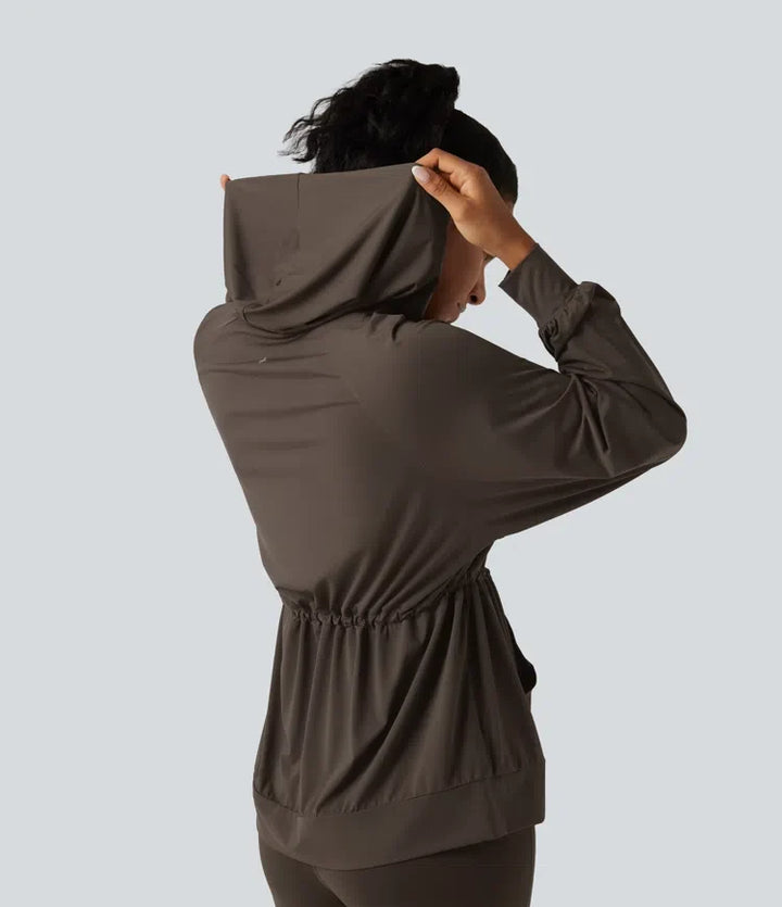 Hooded Long Sleeve Drawstring InstantCool Yoga Jacket with Pockets-UPF50+