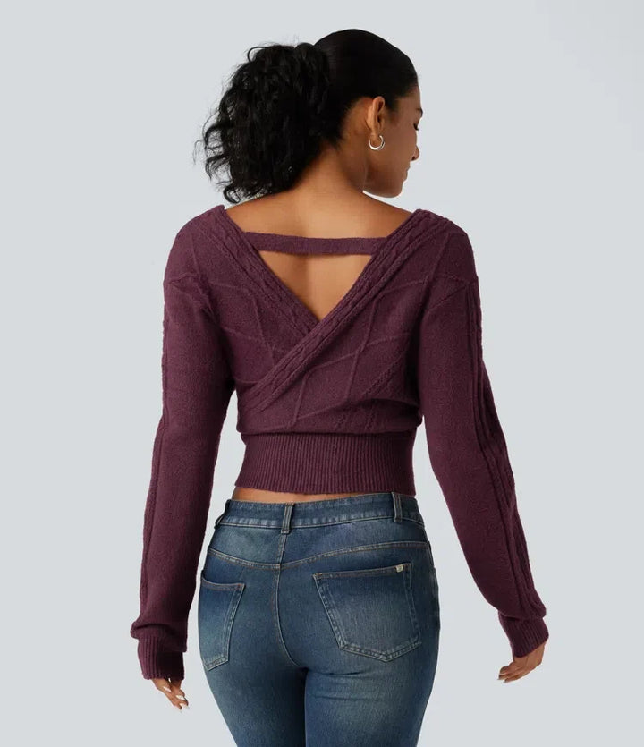 V Neck Long Sleeve V Back Casual Jumper