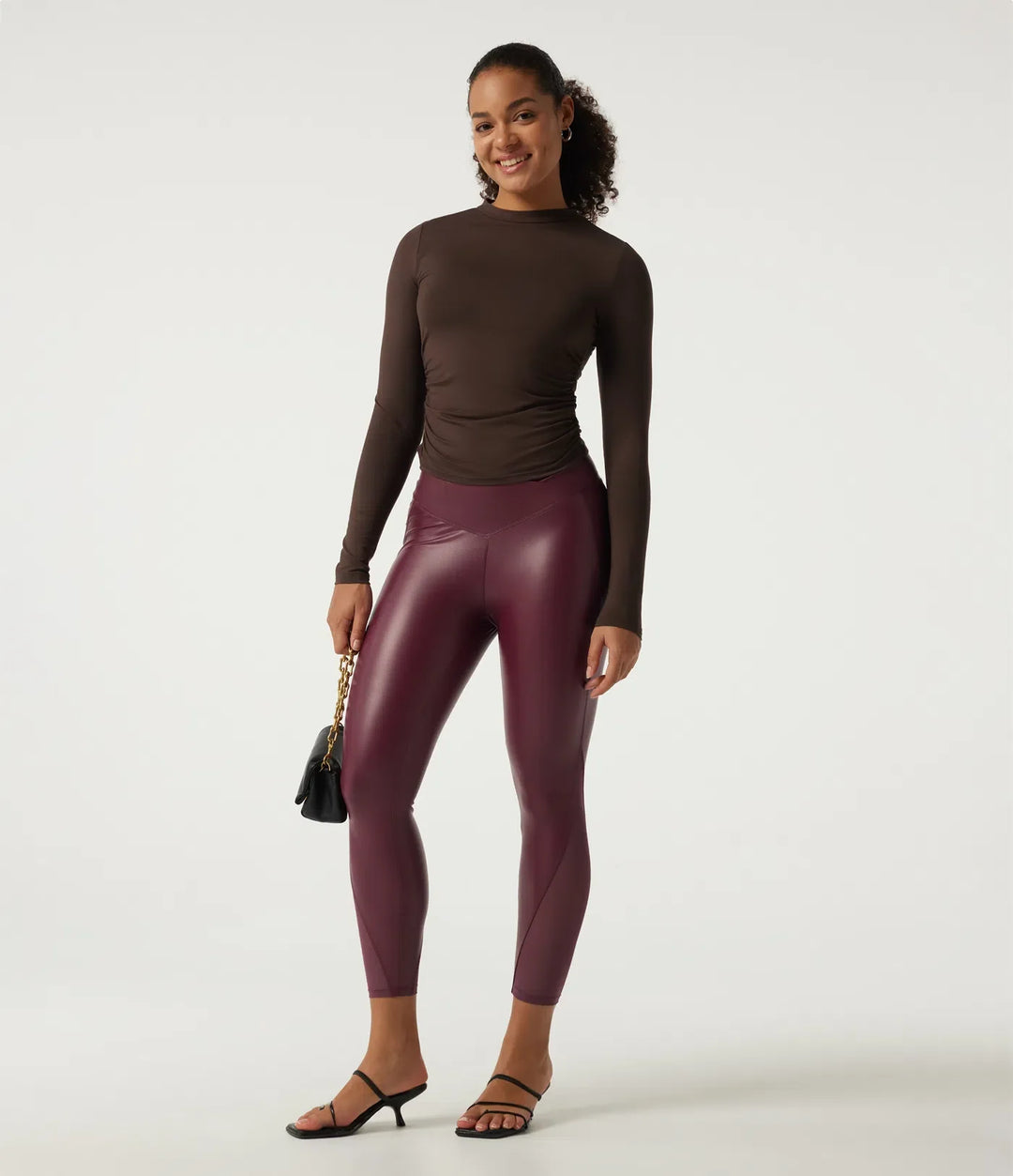 High Waisted Stretchy PU Crossover Contrast Mesh Casual Leggings with Pockets