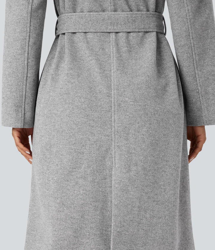 Long Sleeve Belted Longline Fleece Casual Coat with Pockets