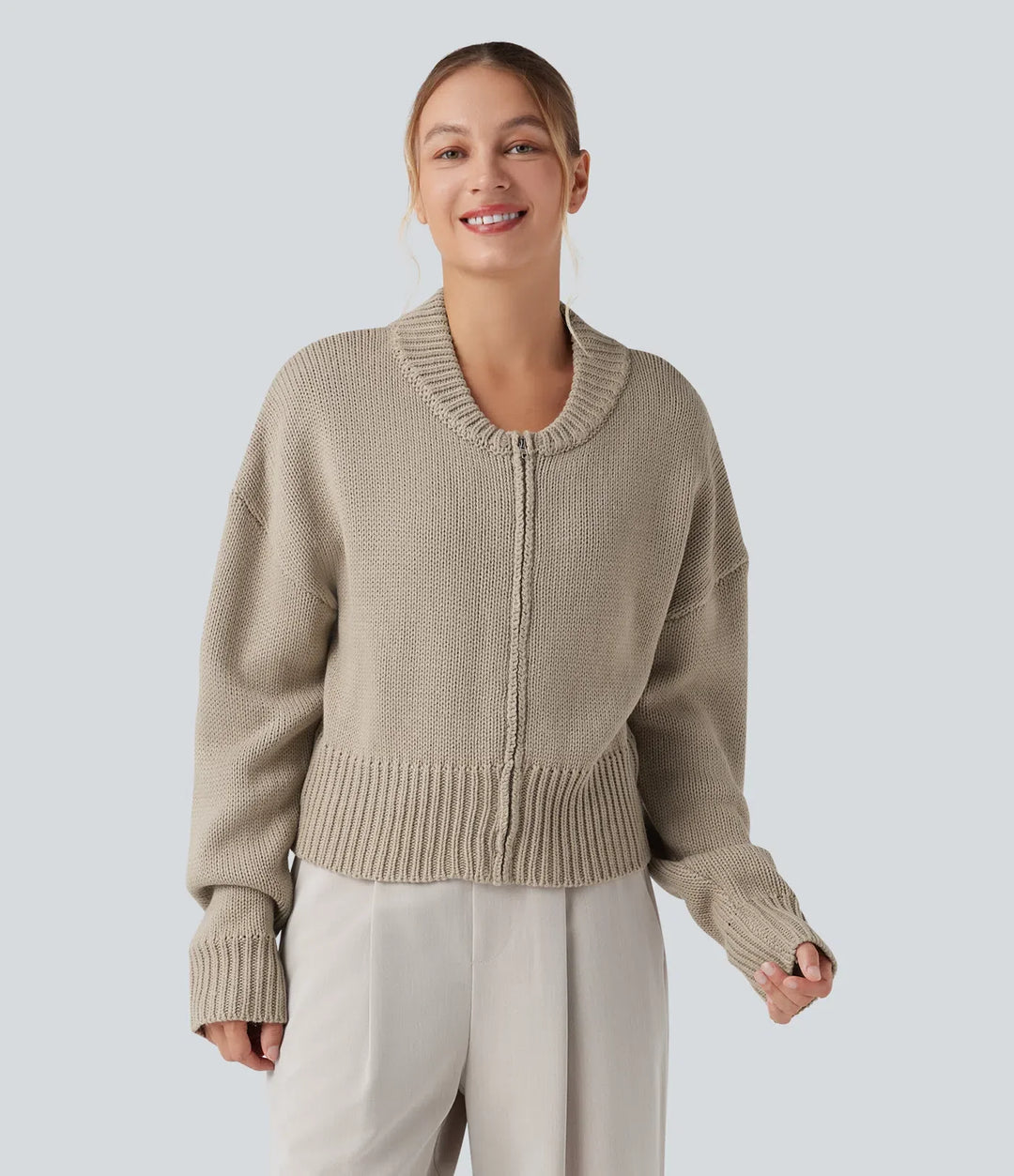 Long Sleeve Zip Fly Casual Bomber Cardigan