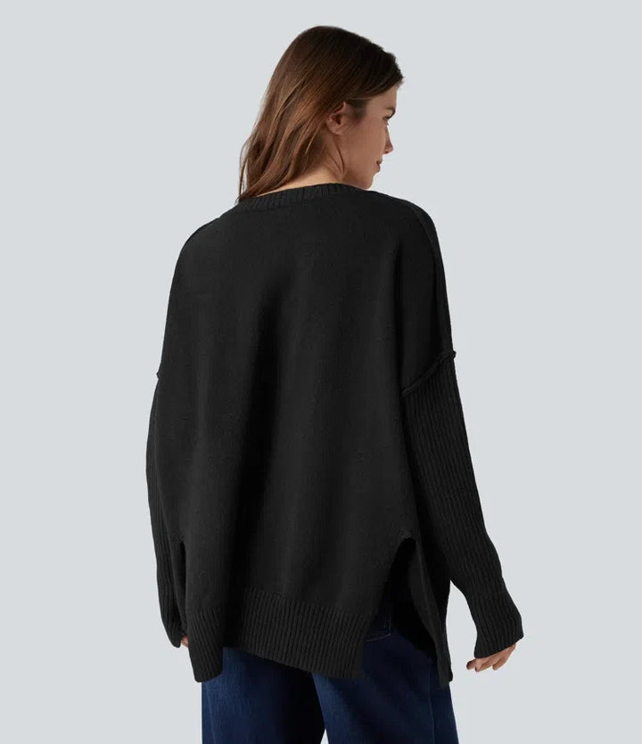 V-neck Reglan Long Sleeve Relaxed Fit Casual Jumper