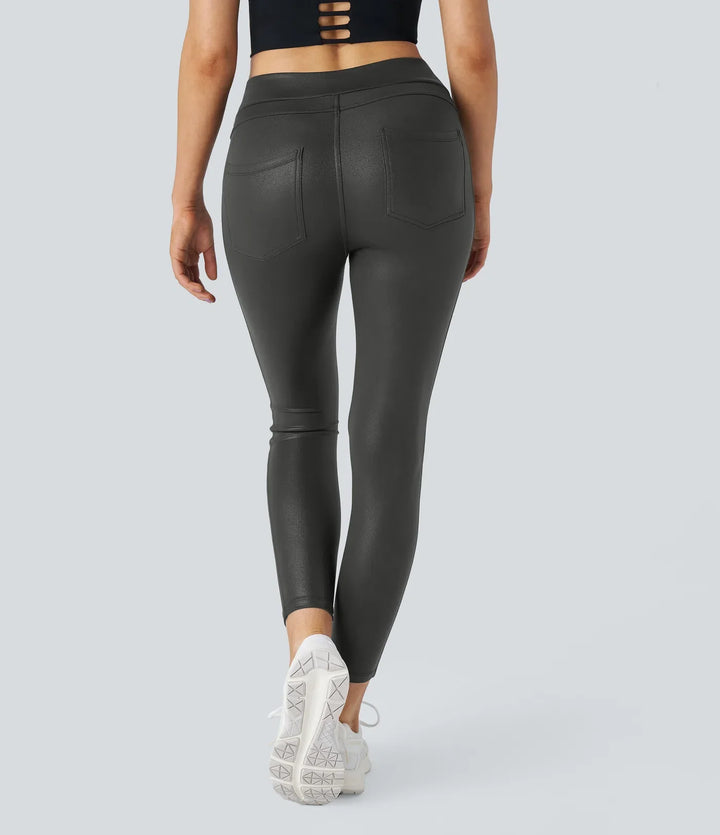 SoftlyZero Faux Leather High Waisted Pocket Work Leggings