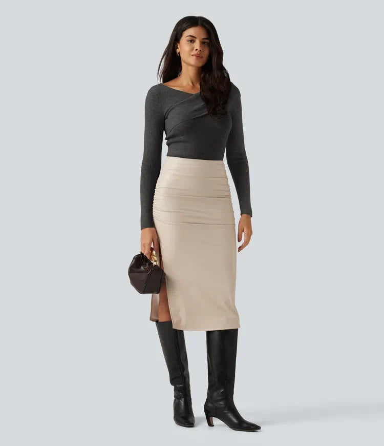 V Neck Long Sleeve Crossover Thumb Hole Casual Jumper