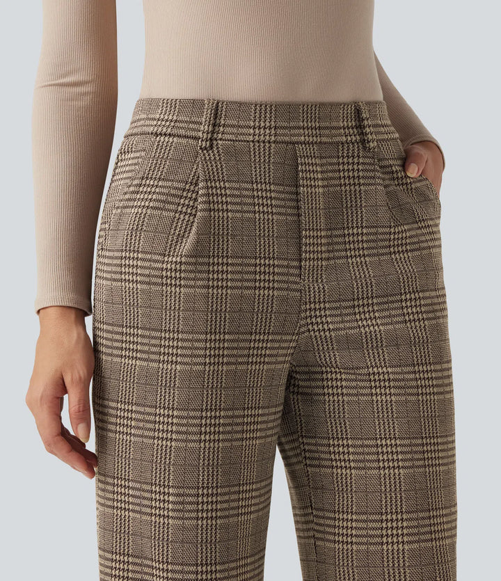 Halara Flex High Waisted Straight Leg Houndstooth Plaid Work Trousers with Pockets