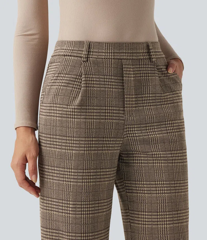 Halara Flex High Waisted Straight Leg Houndstooth Plaid Work Trousers with Pockets