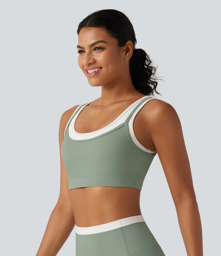Halara UltraSculpt Medium Support U Neck Built-in Bra Twisted colourBlock Yoga Sports Bra