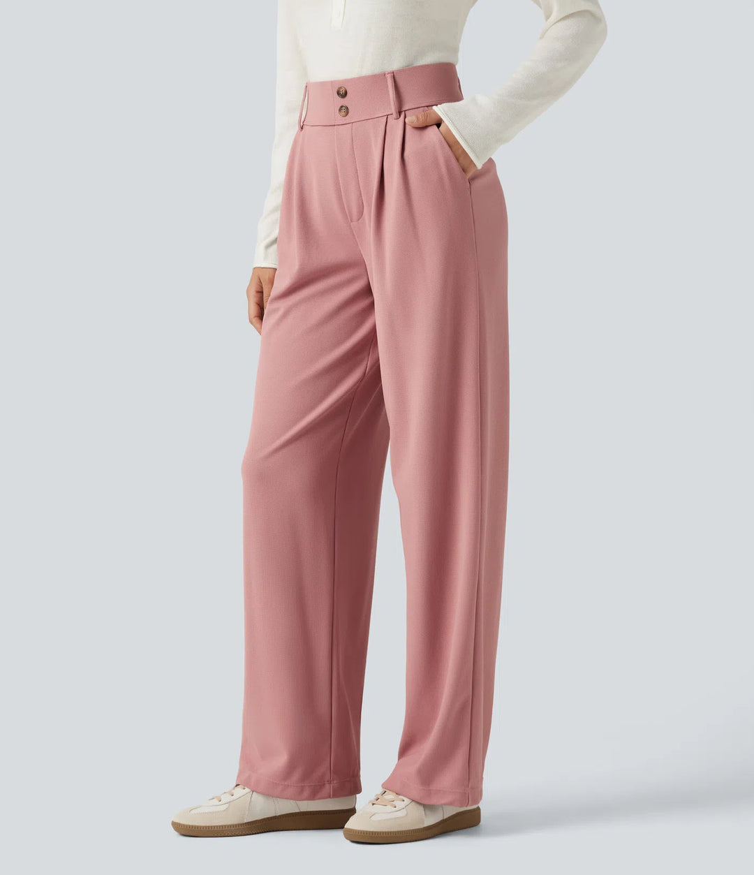Halara Flex High Waisted Straight Leg Waffle Work Trousers with Pockets