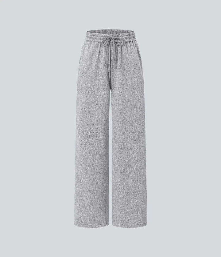 High Waisted Drawstring Pocket Wide Leg Baggy Casual Trousers