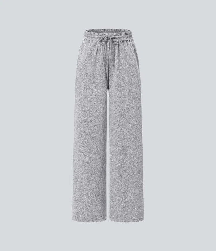 High Waisted Drawstring Pocket Wide Leg Casual Trousers