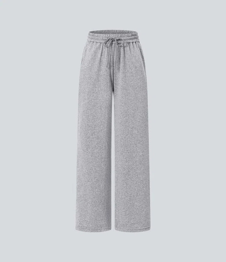 High Waisted Drawstring Pocket Wide Leg Casual Trousers