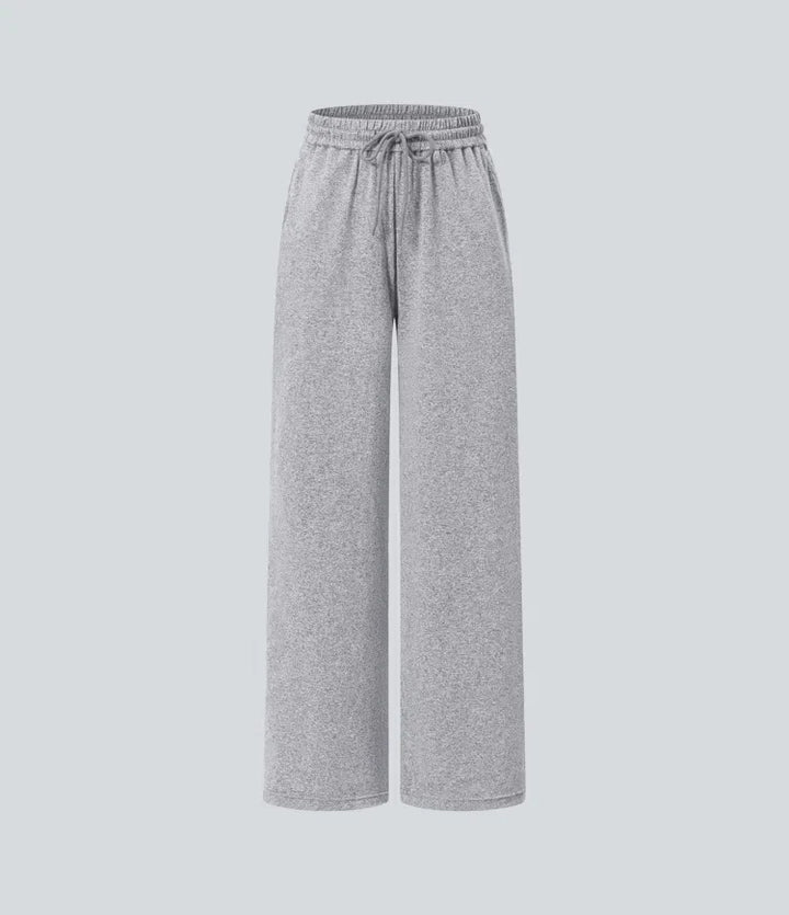 High Waisted Drawstring Pocket Wide Leg Baggy Casual Trousers