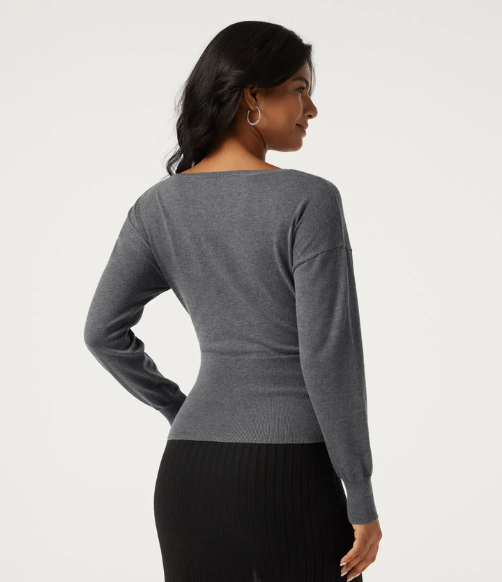 Boat Neck Long Sleeve Asymmetric Casual Jumper