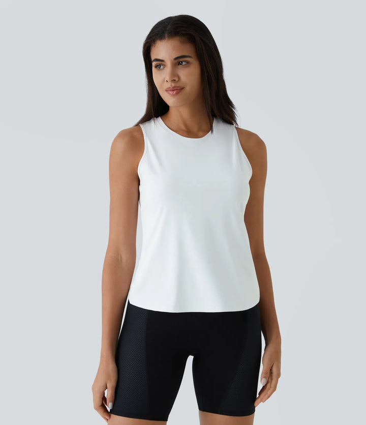 Cut Out Crossover Hem Solid Yoga Tank Vest Top