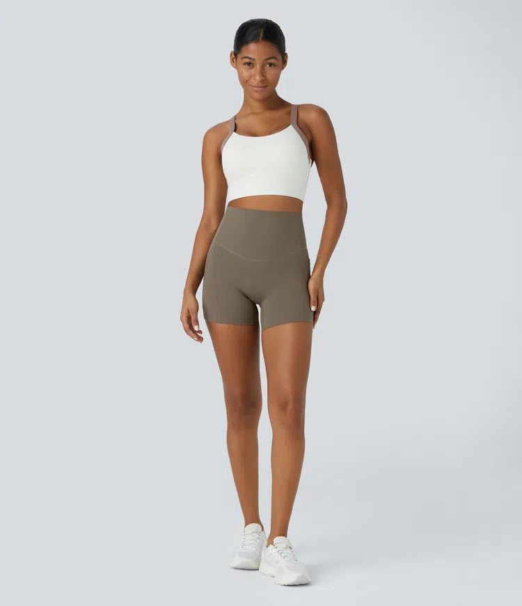 Halara UltraSculpt High Waisted Tummy Control Side Pocket Shaping Training Biker Shorts 5&