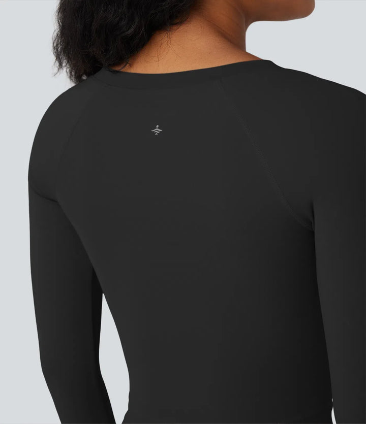 SoftlyZero QuickDry Cut Out Long Sleeve Thumb Hole Cropped Yoga Sports Top
