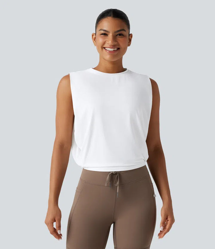 Round Neck InstantCool Cropped Yoga Tank Top-UPF50+