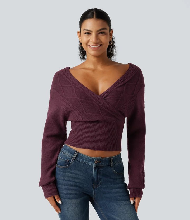 V Neck Long Sleeve V Back Casual Jumper