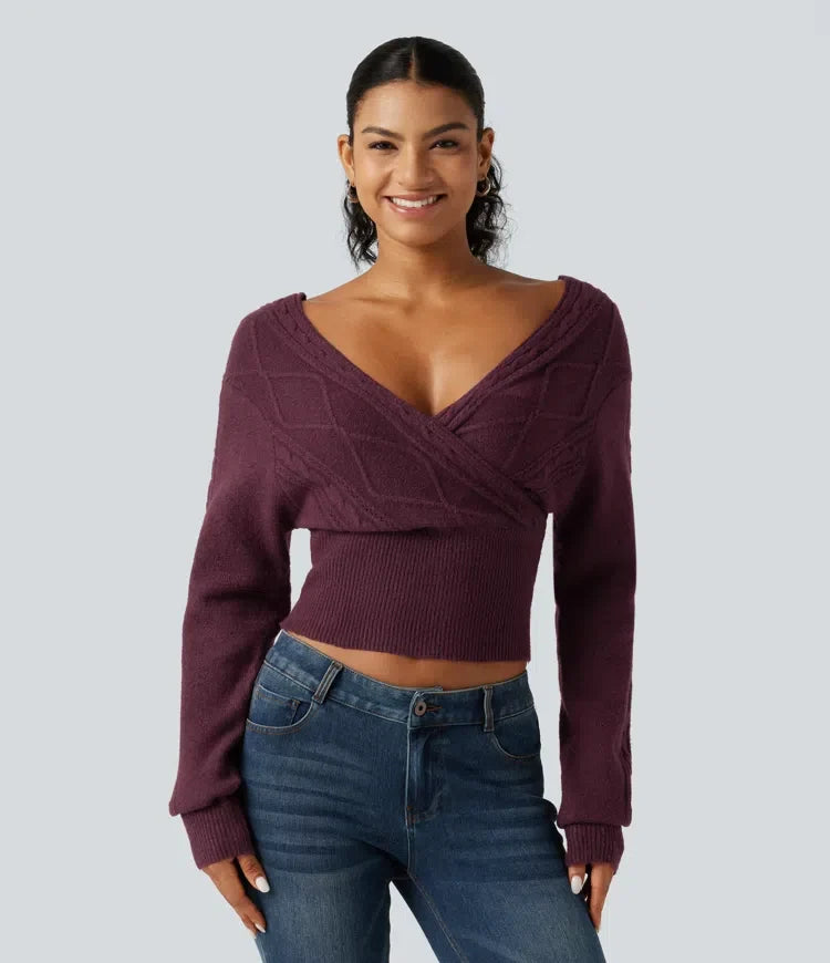 V Neck Long Sleeve V Back Casual Jumper