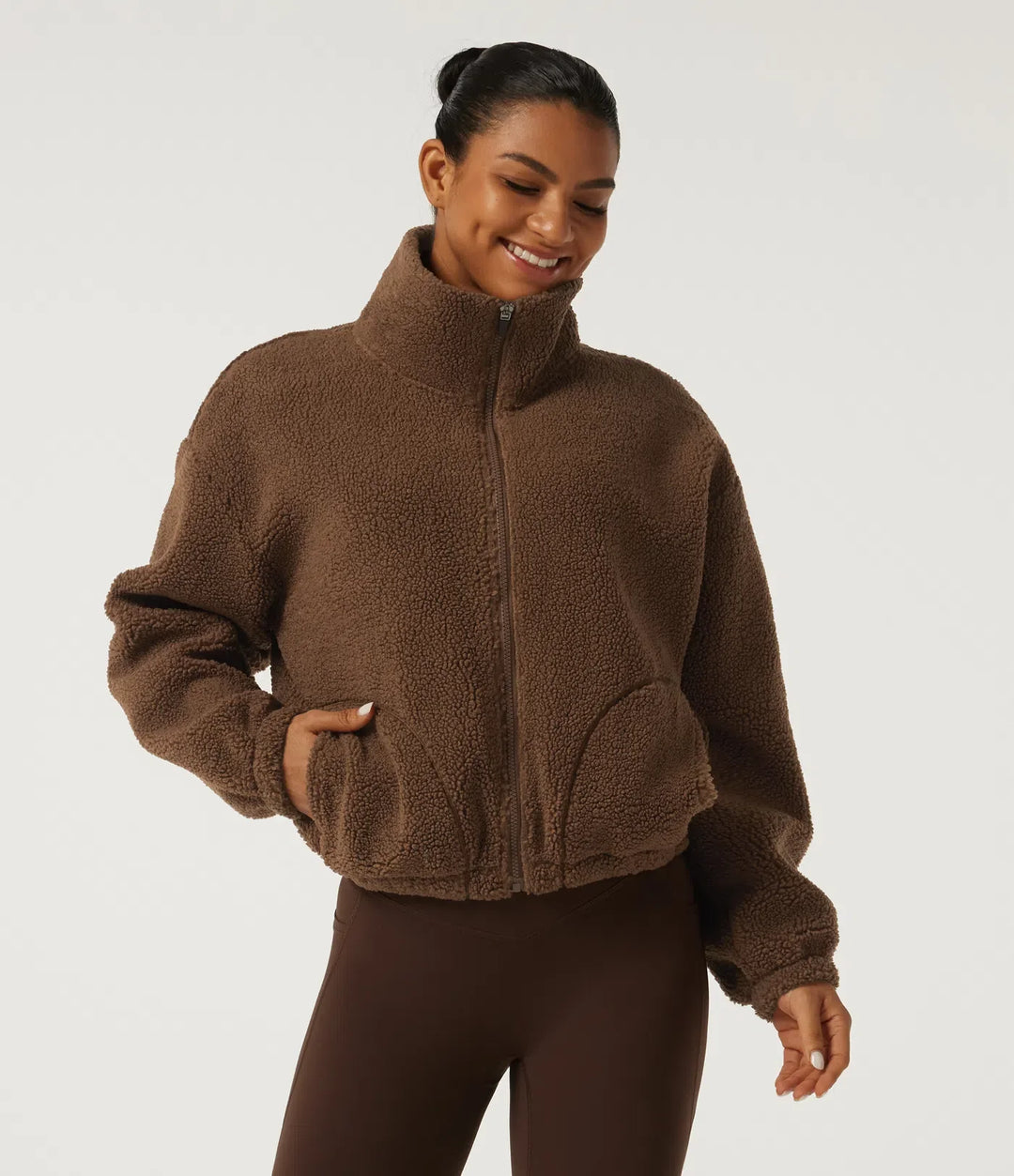 Turtleneck Long Sleeve Yoga Sherpa Jacket with Pockets
