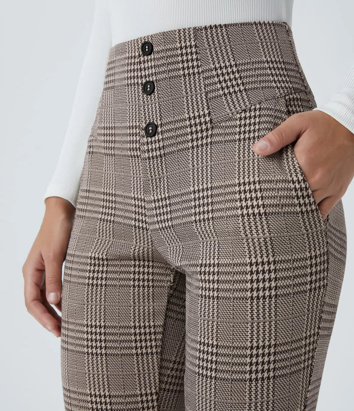 Halara Flex High Waisted Houndstooth Plaid Skinny Work Trousers with Pockets