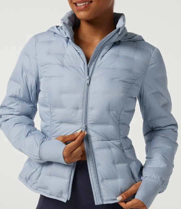 Removable Hood Long Sleeve Quilted Casual Down Jacket with Pockets and Thumb Holes