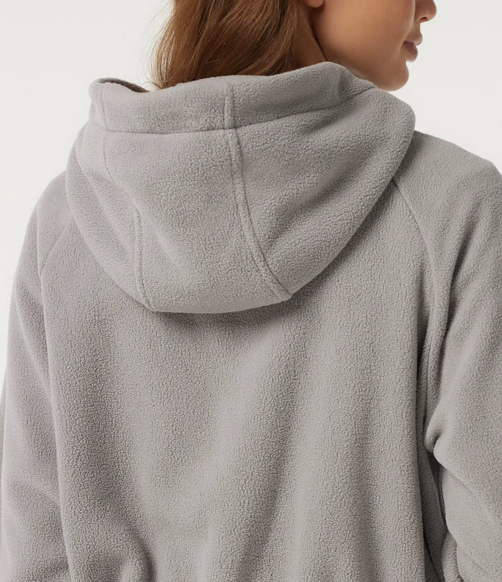 Hooded Long Sleeve Drawstring Curved Hem Fleece Casual Coat with Pockets