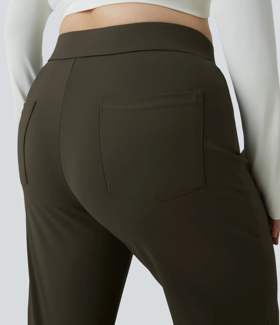 DayStretch High Waisted Pockets Straight Leg Casual Plus Size Trousers