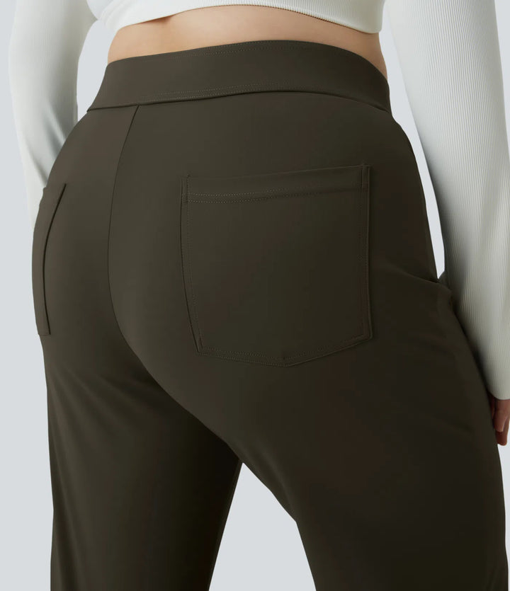 DayStretch High Waisted Pockets Straight Leg Casual Plus Size Trousers