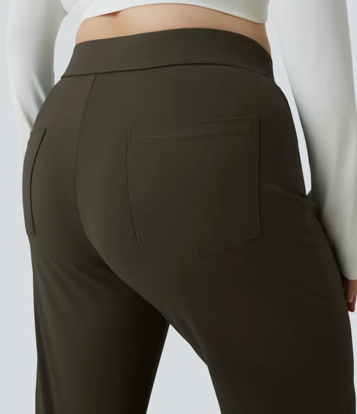 DayStretch High Waisted Pockets Straight Leg Casual Plus Size Trousers