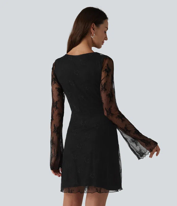 Round Neck Flounce Sleeve 2-piece Lace Party Dress