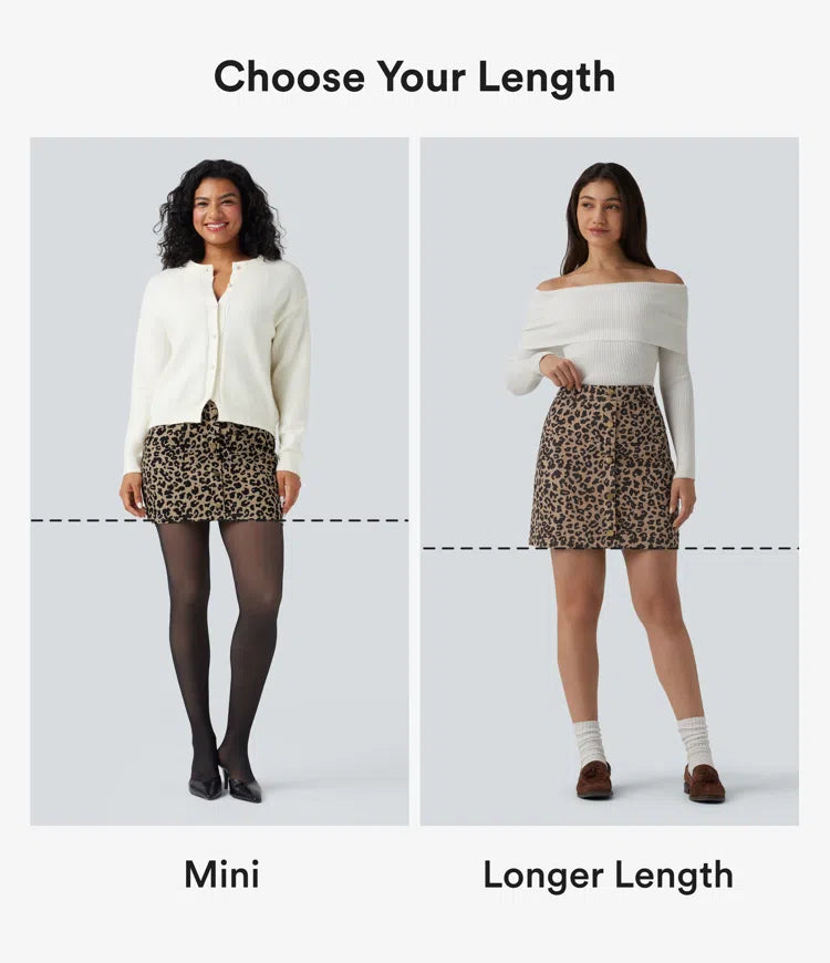 High Waisted 2-in-1 Leopard Print Mini Casual Skirt with Pocket-Longer Length