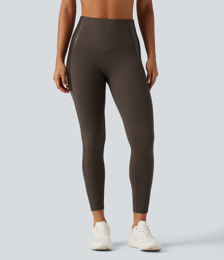 Halara UltraSculpt High Waisted Stretchy PU Tummy Control Yoga Leggings with Pocket
