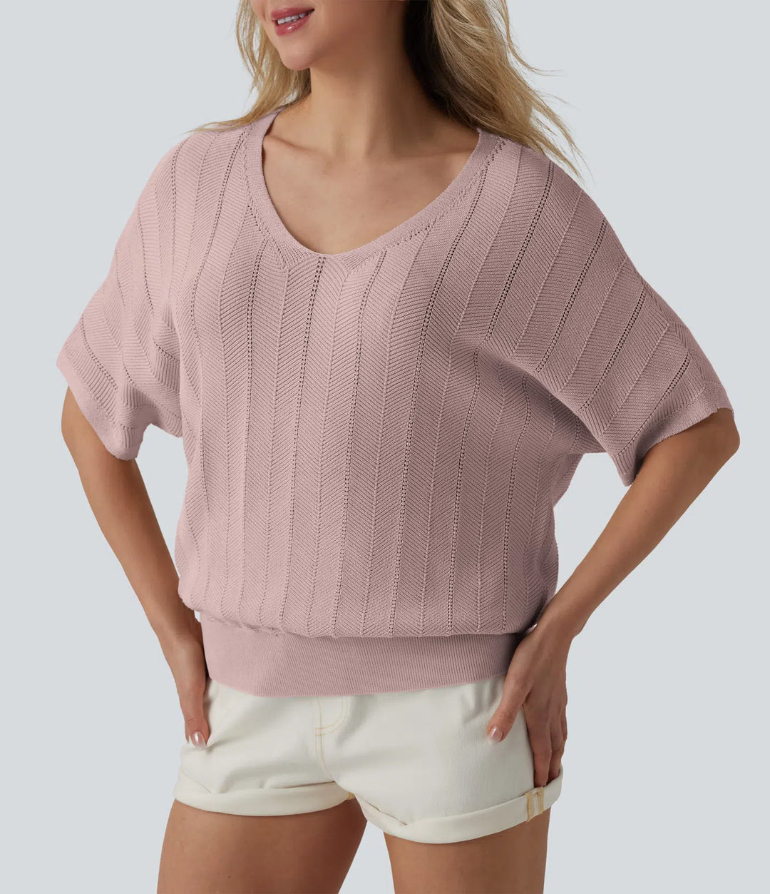 V Neck Short Sleeve Casual Jumper