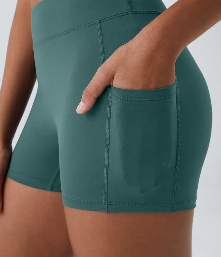 SoftlyZero Airy High Waisted Pocket Plain InstantCool Yoga Shorts 3.5"