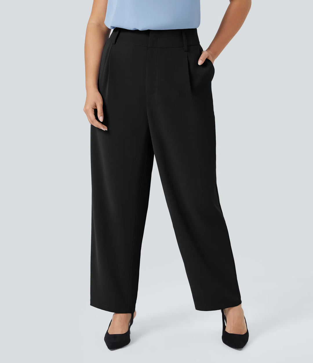 Halara Flex High Waisted Pocket Solid Work Plus Size Tapered Trousers