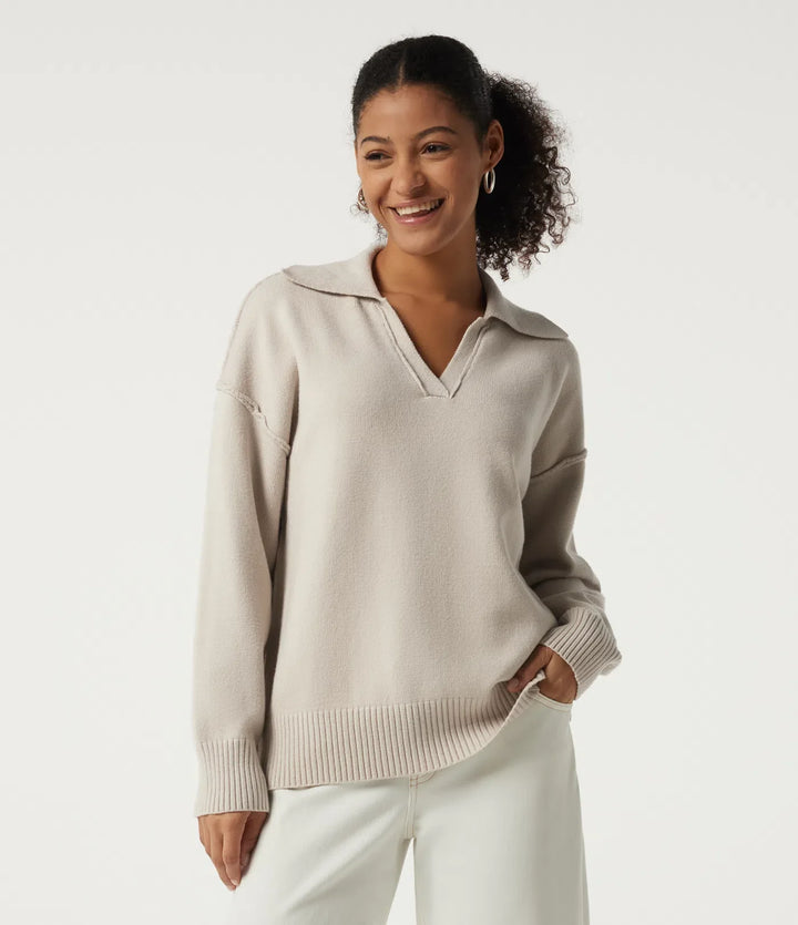 Polo Neck Long Sleeve Dropped Shoulder Casual Jumper