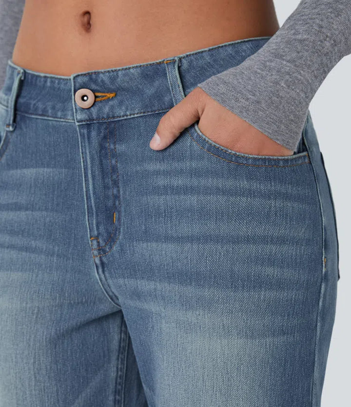 Halara Flex Low Rise Zipper Pockets Washed Casual Bootcut Jeans