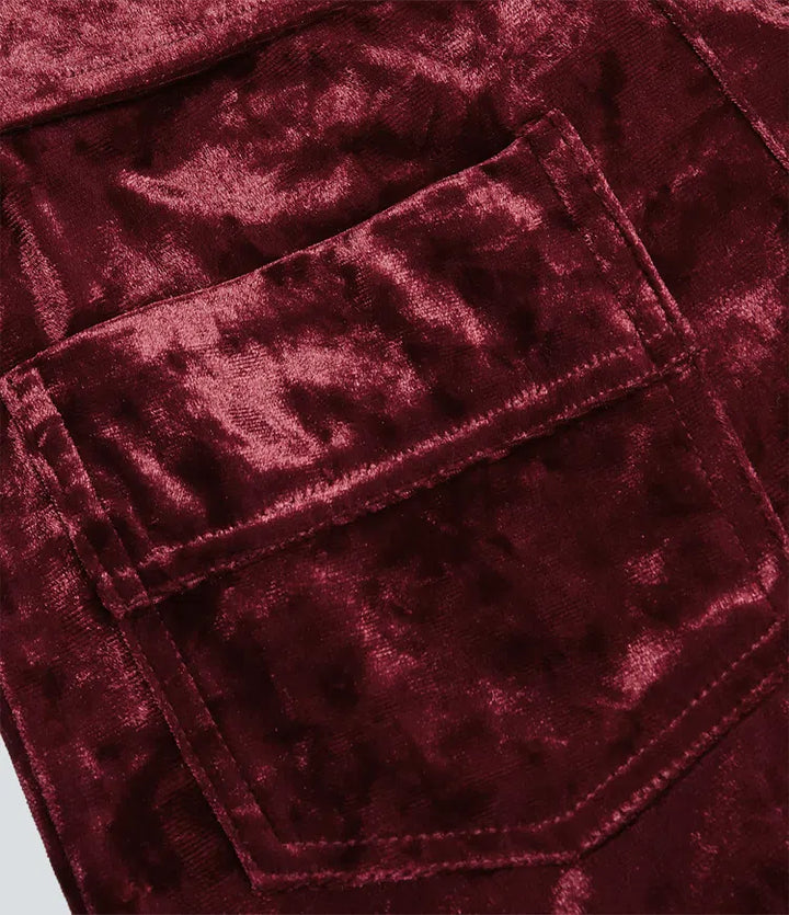 High Waisted Pockets Straight Leg Velvet Casual Trousers
