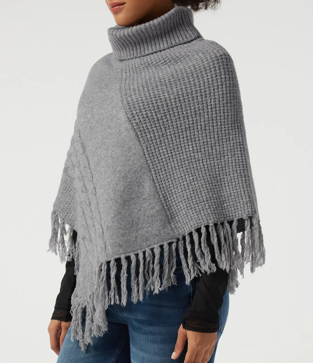 High Neck Fringe Hem Casual Jumper