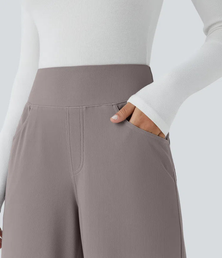 Halara Flex High Waisted Tummy Control Pockets Wide Leg Micro Waffle Work Trousers