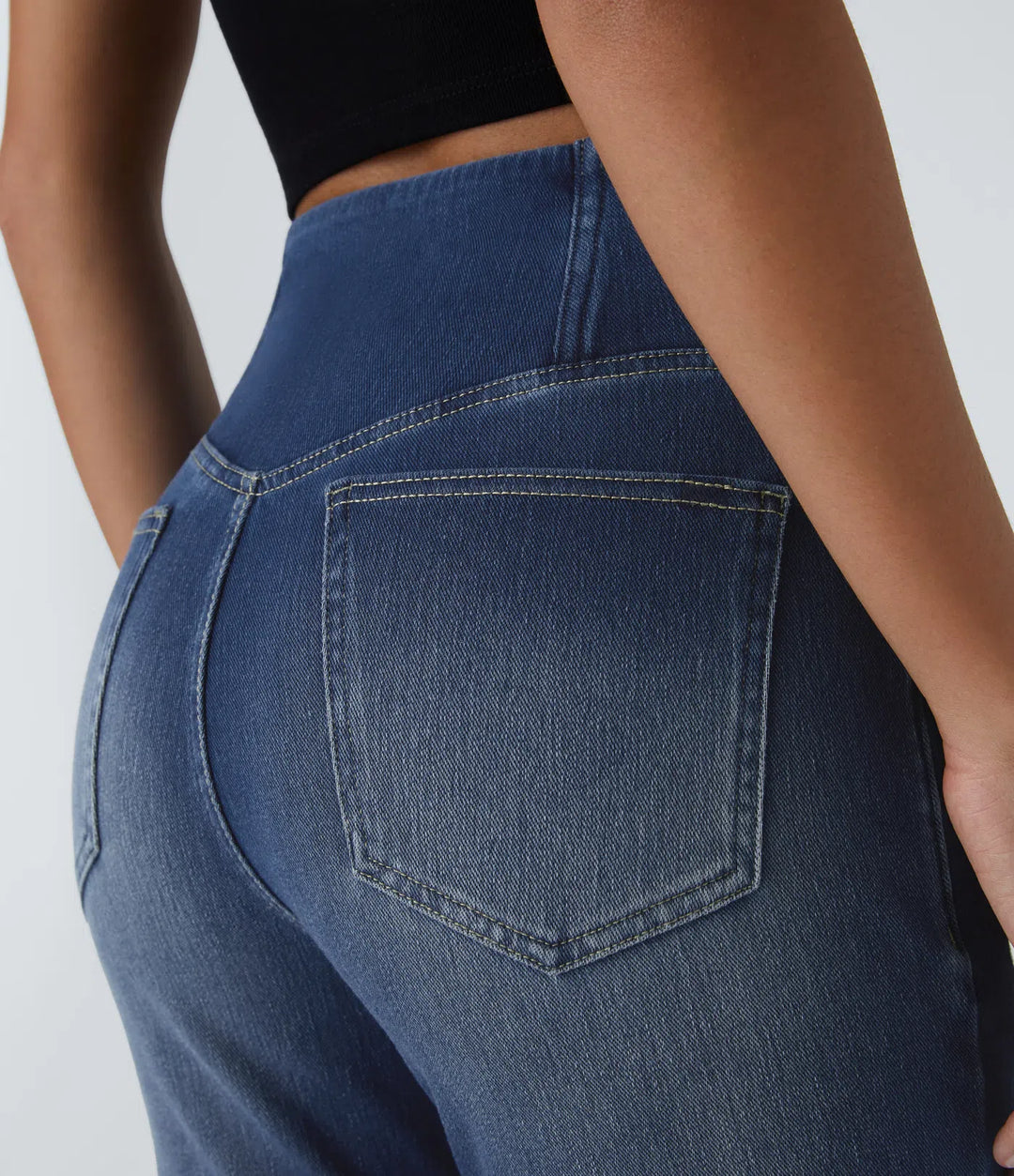 Halara Flex High Waisted Crossover Pocket Washed Casual Flared Jeans