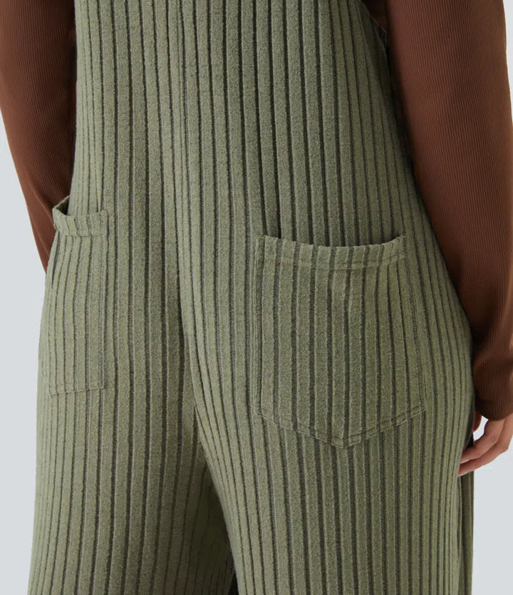 Ribbed Knit Fleece Casual Plus Size Dungarees with Pockets