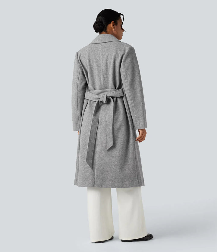 Long Sleeve Belted Longline Fleece Casual Coat with Pockets