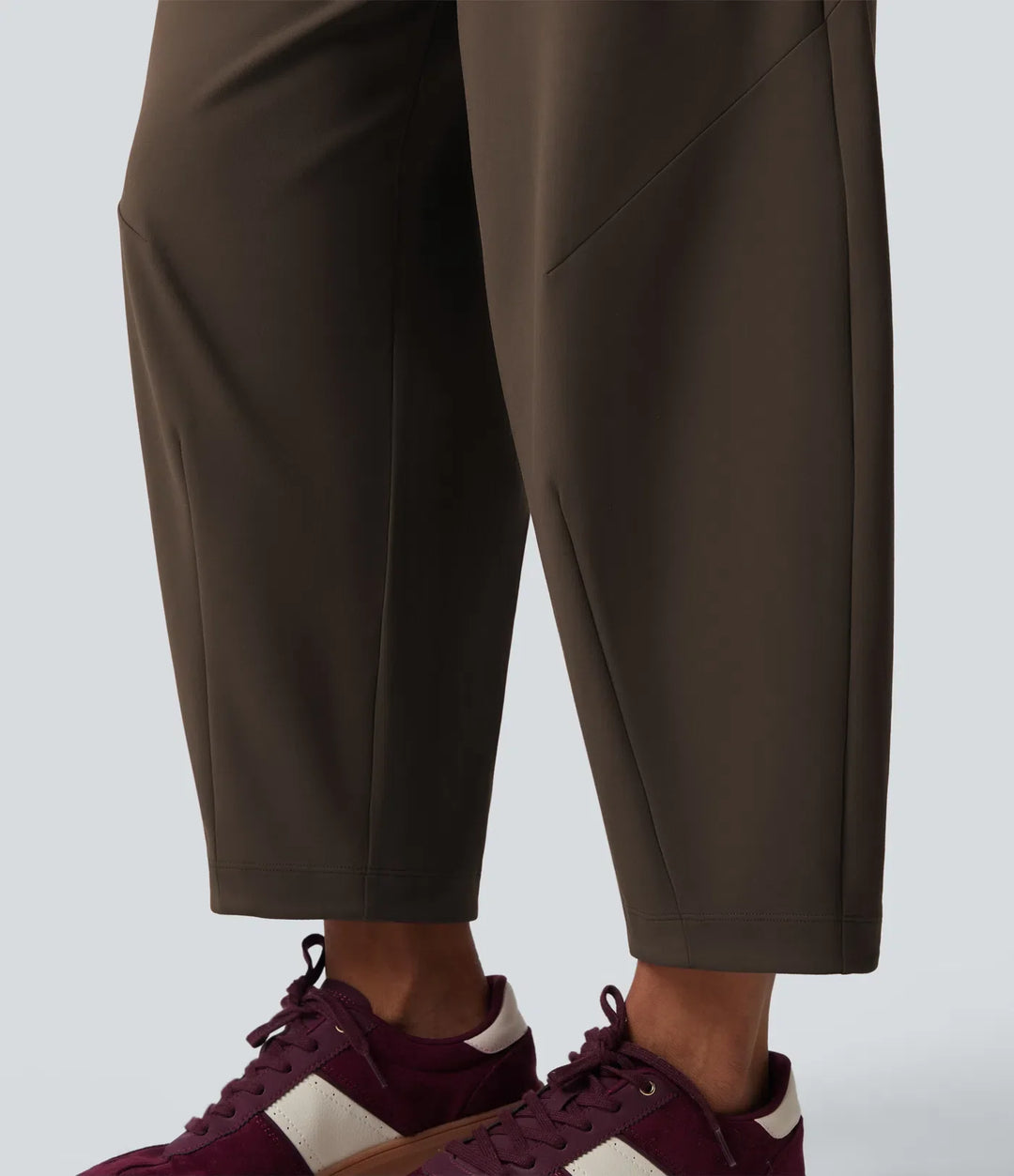 DayStretch Mid Rise Casual Barrel Leg Baggy 7/8 Trousers with Pockets